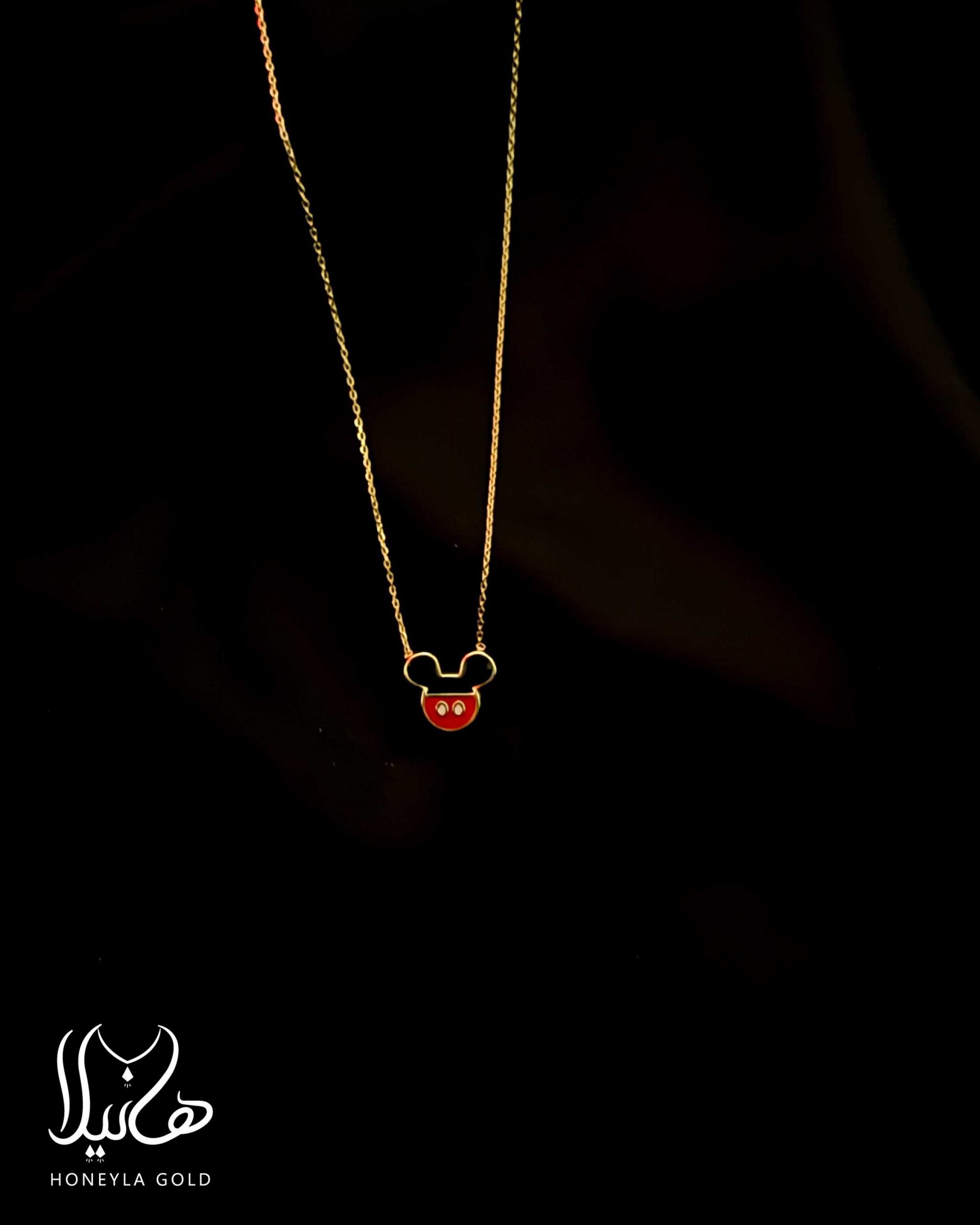 گردنبند طلای 18 عیار طرح میکی موس گردنبند طلای ۱۸ عیار طرح میکی موس
